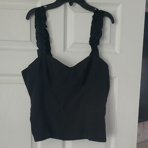 Ruffle Strap Black Women's Tank Top